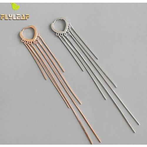 Flyleaf Heart Shape Rose Gold Drop Earrings For Women Real 925 Sterling Silver Fine Jewelry Long Tassel Earings Fashion Jewelry