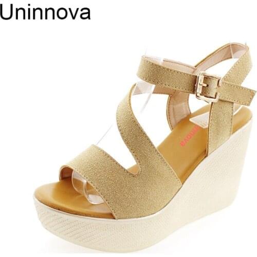 Women Wedge Super High Heels Peep Toe Sandals Soft Comfortable Summer Shoes Lightweight Wine Red Black Apricot Uninnova WSA070