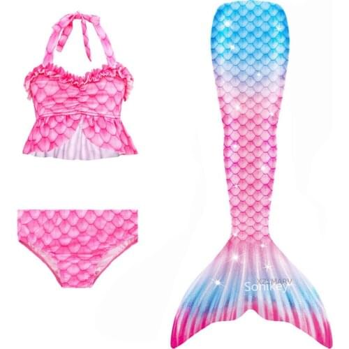 Girls Swimmable Mermaid Tail for Children Princess Dress with Monofin Kids Mermaid Costume Cosplay Swimsuit Halloween Gift