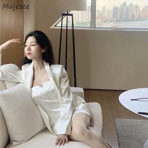 Dress Sets Women Solid Temperament Office Lady Blazer Fashion Criss-cross Strapless Simple Korean Style Comfortable Slim Female