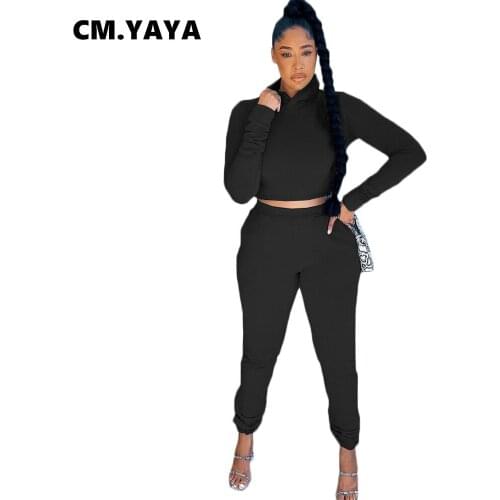 Lemon Gina Women Tracksuit Solid Full Sleeve Hooded Collar Crop Tops Skinny Pencil Pants Two 2 Piece Sets Joggers Outfits Autumn