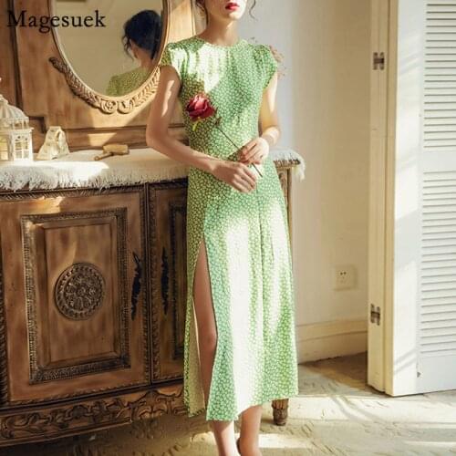 Floral Boho Print Party Dress Sexy Backless Vintage Summer Dress Women Slim Split Chiffon Holiday Beach Dresses Vestidos 15254