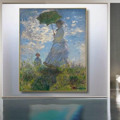 Famous Painting Woman With a Parasol by Monet, Posters and Prints Wall Art Canvas Painting for Living Room Home Decor No frame