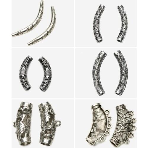 10Pcs / Lot European Charms Zinc Alloy Antique Silvers Tube Beads for Bracelet Making EC3