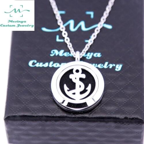10pcs Mesinya Popular Anchor (25mm) Aromatherapy/Essential Oils 316L Stainless Steel Diffuser Locket pendant Necklace