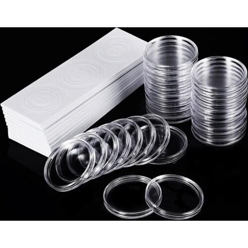 30 pcs 46mm Coin Protective Case Capsules Storage Box Round Coin Capsules Dustproof Coin Protect Holder with Adjustable Pad