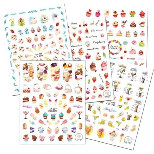 3D Nail Colorful Cake Ice Cream Candy Nail Art Sticker Decal for Nail Art Decoration CA021-CA025