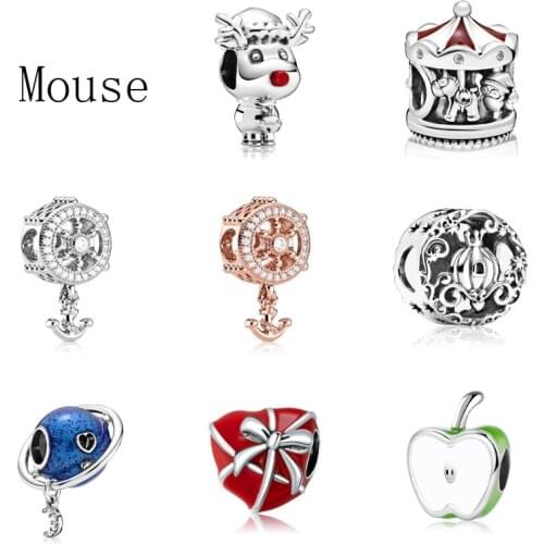 5PCS Enamel Crystal Apple Cartoon Carousel Red Heart Mouse Anchor Pumpkin Car Beads fit Women DIY Braceles Bangles Gifts Bijoux