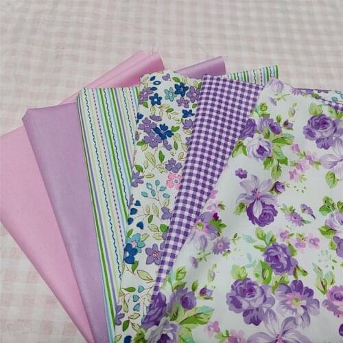 6Pcs Noble Pink Purple Broken Flower Striped Lattice Series Cotton Patchwork Fabric DIY Sewing Quilting Material For Baby&Child