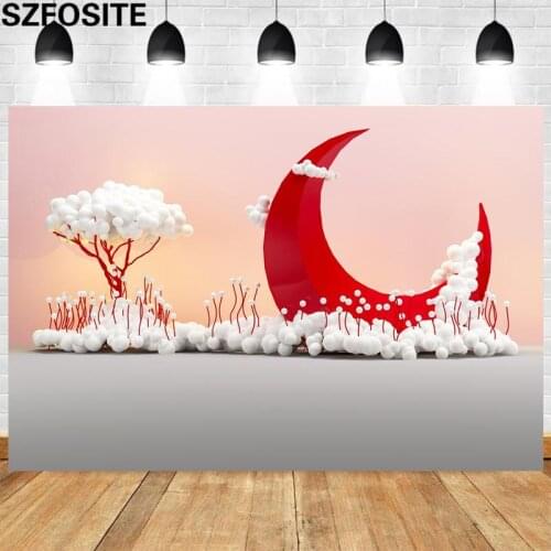 Abstract Small Tree Grass Red Moon Picture Photography Background Studio Photo Baby Show Kids Birthday Party Decoration Backdrop