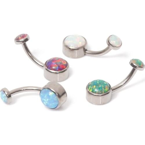 ASTM F136 Implant Grade Titanium Internally Threaded Opal Belly Ring