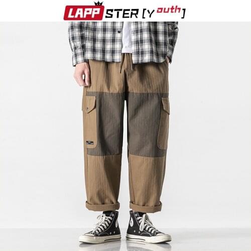 LAPPSTER-Youth Men Pockets Streetwear Harajuku Vintage Cargo Pants 2021 Mens Korean Fashion Causal Joggers Male Wide Leg Pants