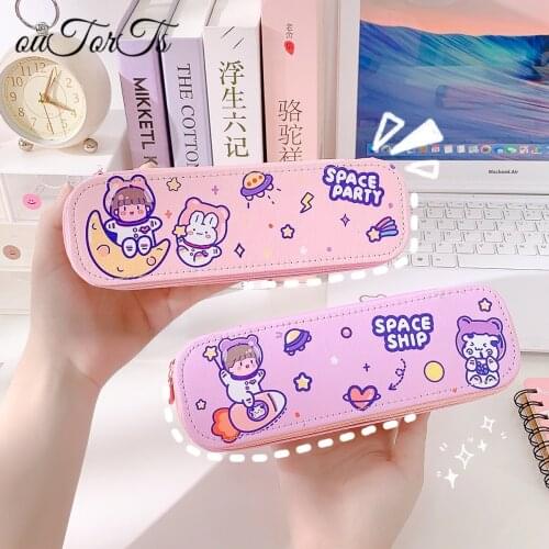 Cartoon 2 Layers Transparent Desktop Magic Storage Box Pencil Case Pen Holder Pencilcase School Office Stationery Cute Case Ins