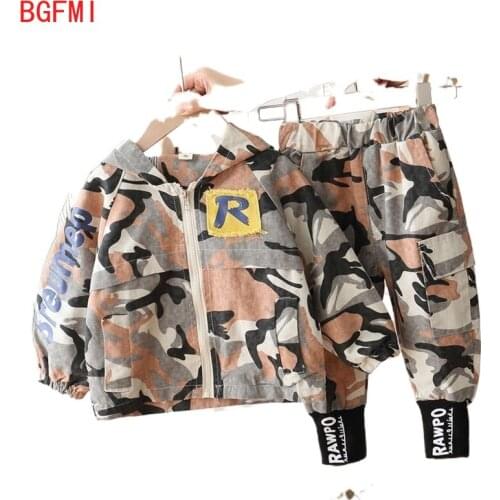 Kids Childrens Clothing Boys Spring Fall Suits Baby Boy Long Sleeve Letters Clothes Fashion Zipper Baby Camouflage 2pcs Set