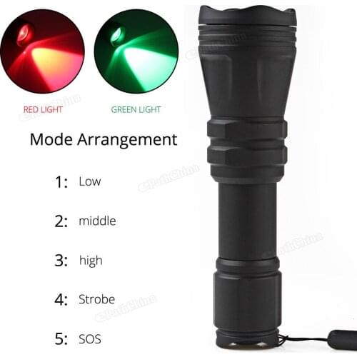 B168 Convex Lens Zoom Flashlight LED Torch R5 Waterproof Tactical Zoomable Super Bright Hunting Flashlight Red / Green Light New