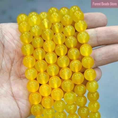 Smooth Yellow Agates Loose Round Beads Natural Stone for Jewelry Making Diy Charms Bracelet Earrings 15" Strand 4/6/8/10/12/14MM