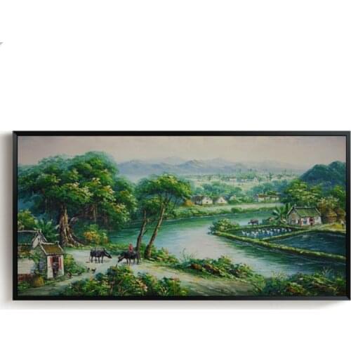 Oil Painting Hand made Landscape Thick oil Chinese Village Wall Art Picture for Living room Canvas Paintings Modern
