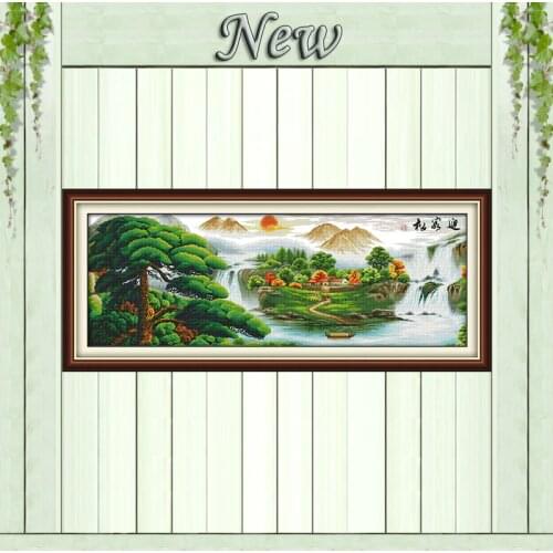 Mountain and waterfall lake scenery painting Counted printed on canvas DMC 14CT 11CT Cross Stitch Needlework kits Embroider Sets