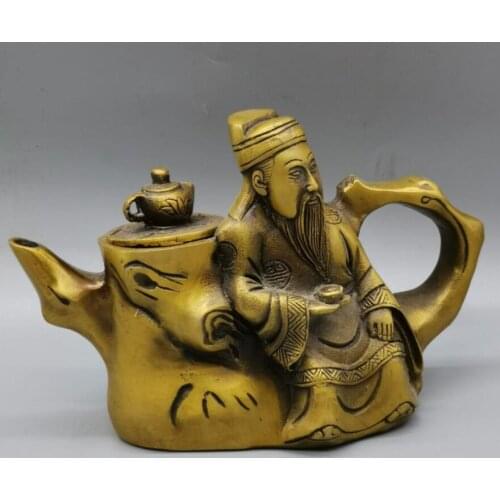 China brass Li bai drunk teapot crafts statue