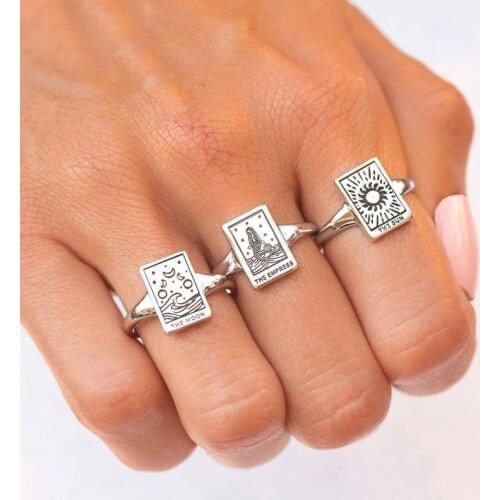 The Empress Tarot Card Ring Adjustable Carved Mermaid Rings For Women Good Luck Amulet Open Cuff Ring Vintage Jewelry Anillos