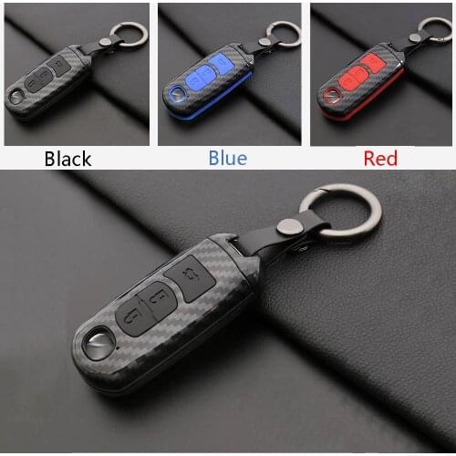 ABS Carbon Fiber Shell+Silicone Cover Remote Key Holder Fob Case&KeyChain For Mazda Series