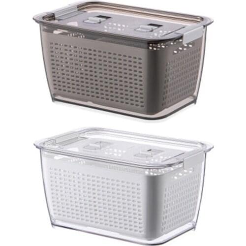 Kitchen Storage Box Refrigerator Keep Fresh Box Vegetable Fruit Drain Basket Multifunctional Plastic Container