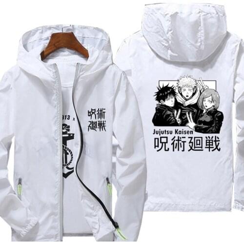 Jacket women Spring Autumn reflective zipper Windbreaker waterproof Jackets Jujutsu Kaisen men street casual Hooded thin Coats
