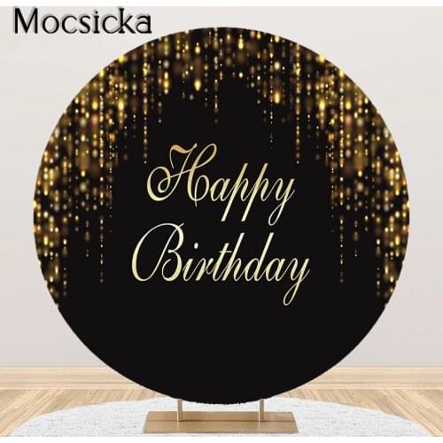 Mocsicka Happy Birthday Party Photography Background Gold Glitter Sparkle Dots Party Decoration Round Circle Backdrop Cover