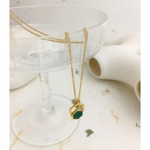 Monlansher Green Geometric Stripe Acrylic Pendant Necklace Gold Silver Color Titanium Steel Necklace Trendy Necklaces Jewelry