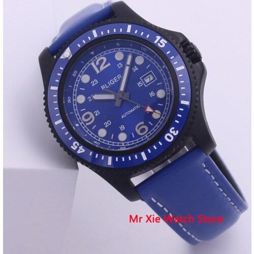 Bliger 44mm Automatic Mechanical Watch Men Luxury Brand Business Luminous Waterproof Clock Leather Strap Calendar Wristwatch Men
