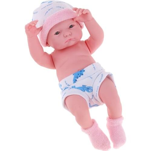 25cm Soft Vinyl Realistic Infant Newborn Baby Doll Kids Toy in Pink Clothes Kids Sleeping Toy for Pregnant Learning Props
