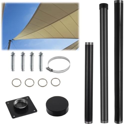 1 Set Outdoor Sunshade Mast Pole Kit For Deck Backyard Garden Concrete Benchmarking With Bottom Plate Clamp Powder Coatinglength