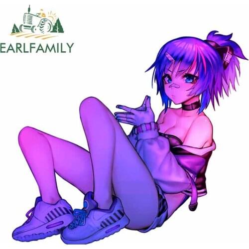 EARLFAMILY 13cm For Neon Girl Car Bumper Decal Windows Car Stickers Auto Air Conditioner Waterproof Anime Camper VAN JDM RV