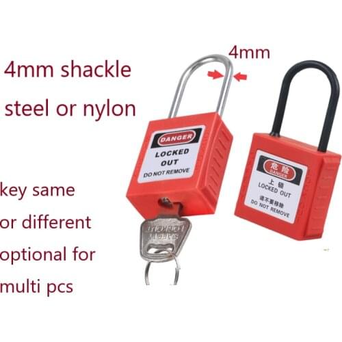 5pcs/lot 4mm shackle security padlock Plastic or steel safety padlock Nylon nonconductive safety padlock unique key or same key