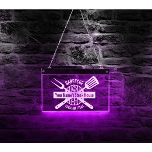 Personalized Barbecue Premium Steak LED Open Sign for Business Displays Steak House Restaurant BBQ Neon Board Nitht Light Lamp