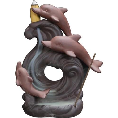 Backflow Sea Dolphin Incense Burner Holder Censer Meditation Ornament Decoration