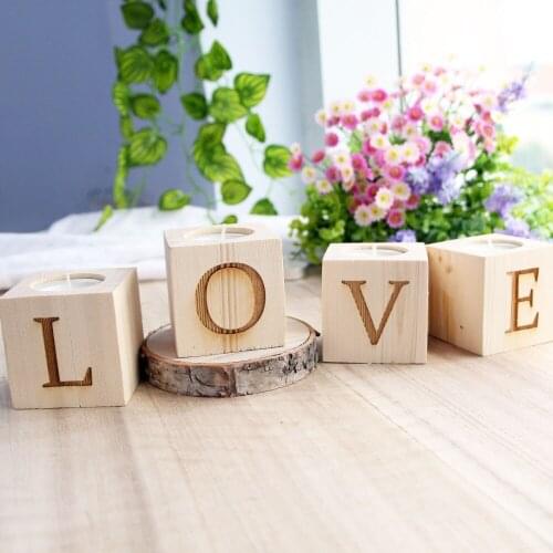4pcs/lot Love Letter Natural Wood Candle Holder for Wedding / Birthday Party Home Decorations Supplies free shipping