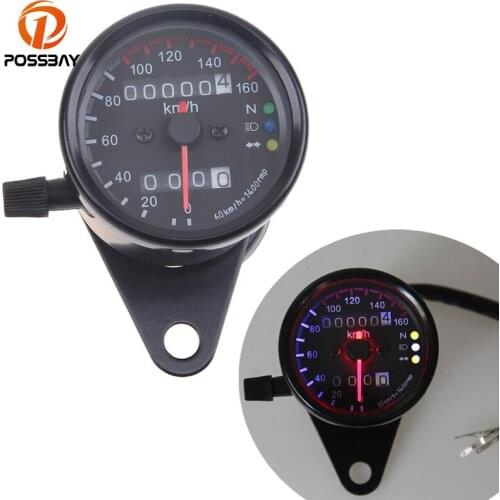 POSSBAY Black Universal Motorcycle Odometer Speedometer Dual Odometer Gauge LED Backlight Signal Light Digital Speedometer Bike
