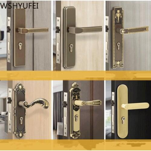 Retro Modern Copper Door Lock Indoor Bedroom Door Wooden Door Lock Pure Copper Handle Lock Mute Mechanical Door Lock Furniture