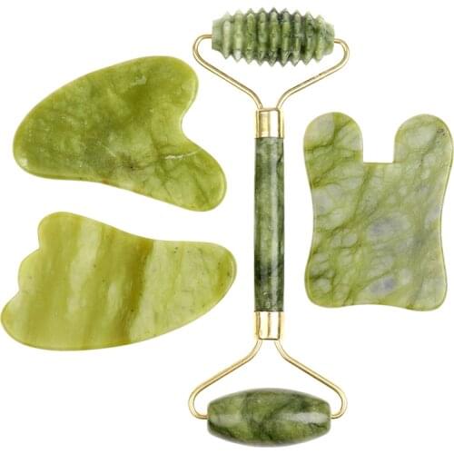 Double Heads Facial Massage Roller Guasha Board Natural Jade Stone Face Lift Body Skin Relaxation Slimming Beauty Tool