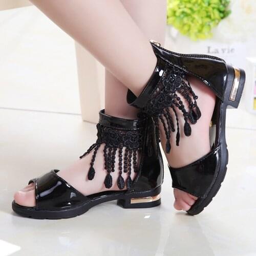 3 5 9 10 12 Years Old Kids Sandals Children Girls Summer Cute Sandals Beach 2021 Princess Fashion High Heels Tassel School Shoes