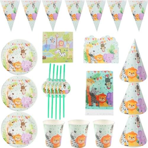 Jungle party birthday party animal party lion elephant plate tissue paper cup disposable tableware baby bath decoration
