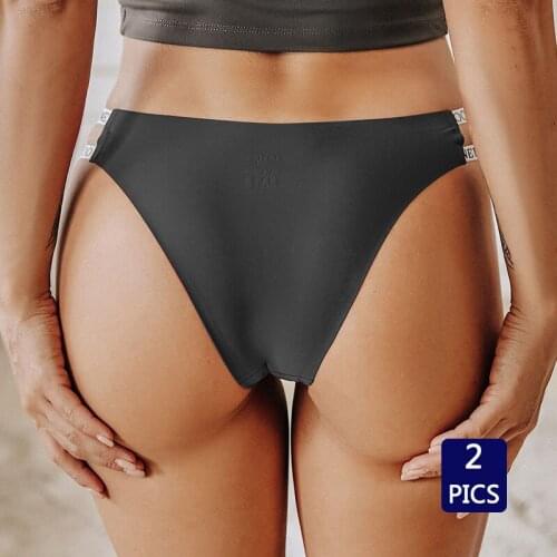 Solid Brazilian pants Women 1/2pcs Seamless Thong M-XL Ladies Ice Silk Underpants Soft Letter Underwear Female Fashion Underwear