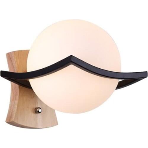 Vintage Modern Wall Sconce Lighting Fixture with Glass Globe, Wooden / Metal Base, Wall Lamp for Bedroom Bathroom Hallway