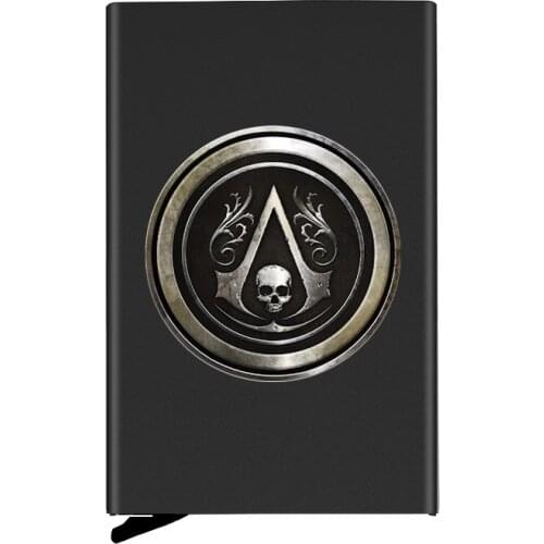 High Quality Metal Men Women Credit Card Holder Classic Assassin Skull Printing Travel ID Cardholder Case Rfid Pocket Wallet