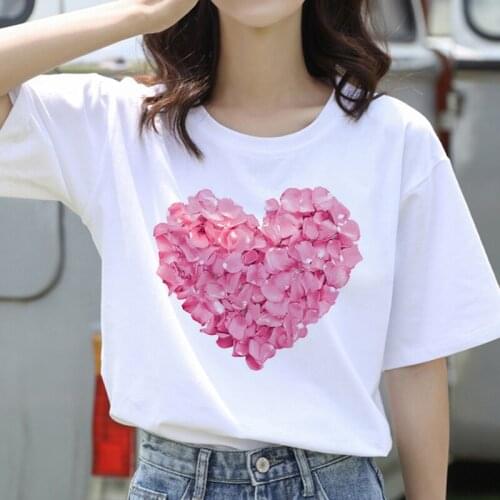 2020 Harajuku Heart Printing Tops T-shirt Women Summer Round Neck Tops Women Summer Loose Graphic Sleeveless Ropa De Mujer