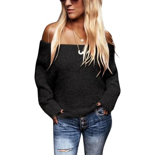 Womens Plush Sweater One-neck Solid Color Sexy Strapless Long Sleeve Nightclub Top Autumn And Winter Fashion Trendy Sweater