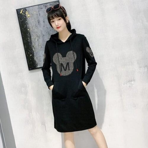 Lady Spring Autumn Cartoon Pattern Dress 2020 New Fashion Casual Slim Dress Elegant Cute Women Black Temperament Dress Female