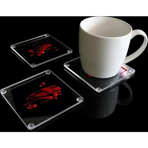 1 Set Halloween Horror Cup Mat Acrylic Heat Insulation Table Mats Creative Bloodstain Pattern Cup Coaster Kitchen Accessories