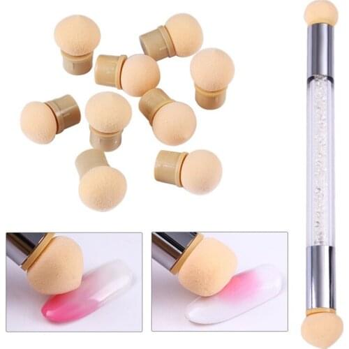 1 Pc Double-ended Gradient Shading Pen Dotting Brush Sponge Head Rhinestone Handle Nail Art Brush Nail Art Painting Tool
